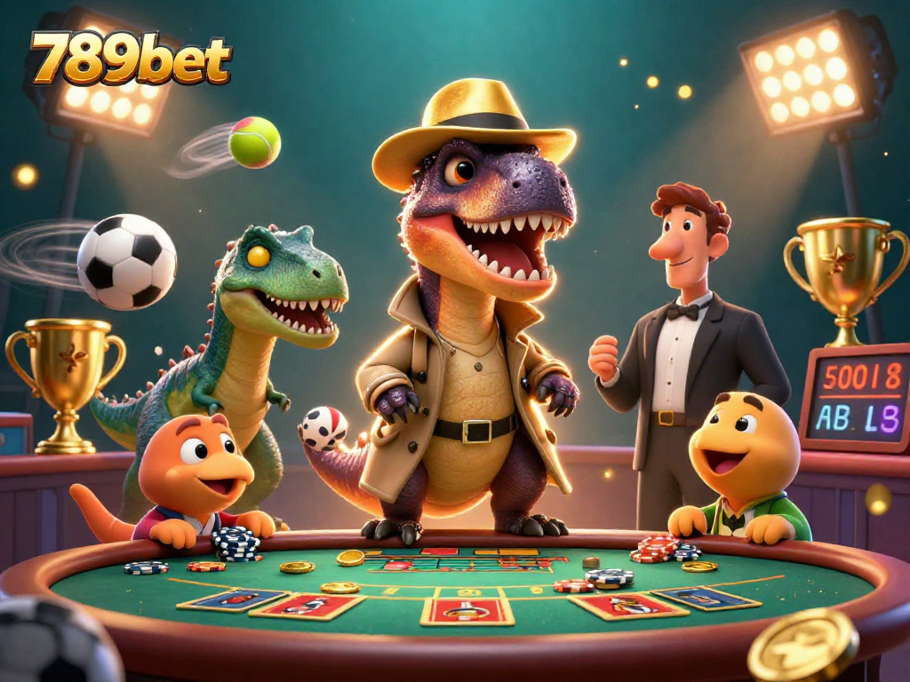 Betting with excitement at 789bet as a cartoon velociraptor card counter tries to blend in at the casino.