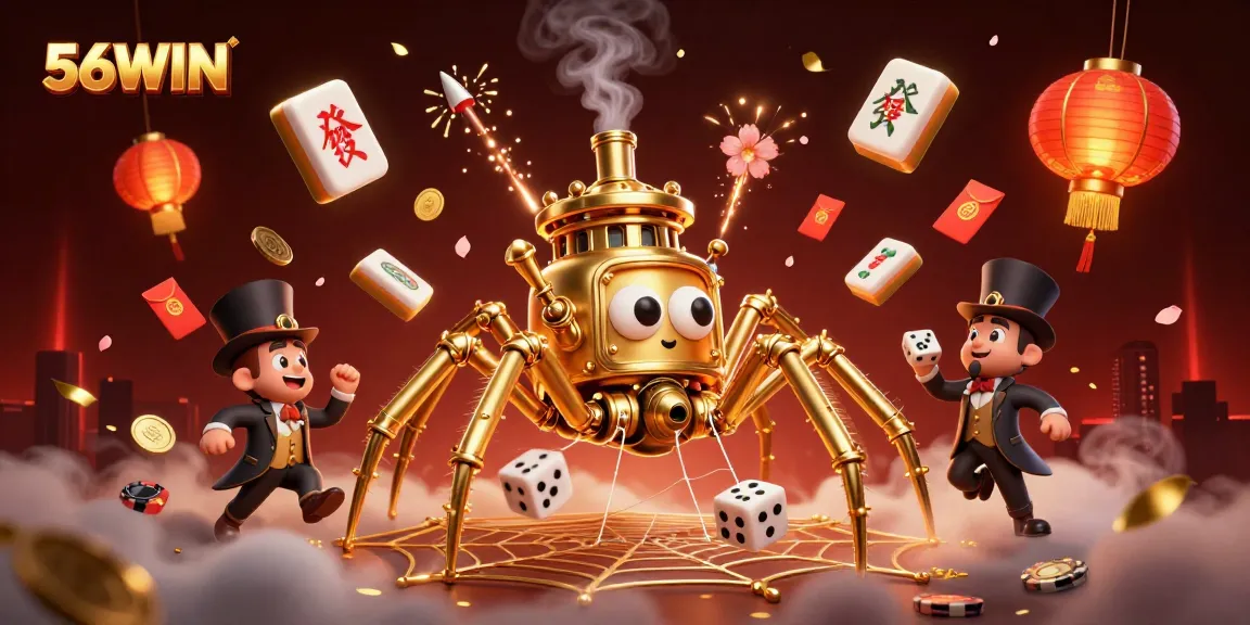 Win big with 56WIN through a captivating 3D casino scene featuring steampunk elements and gambling thrills.