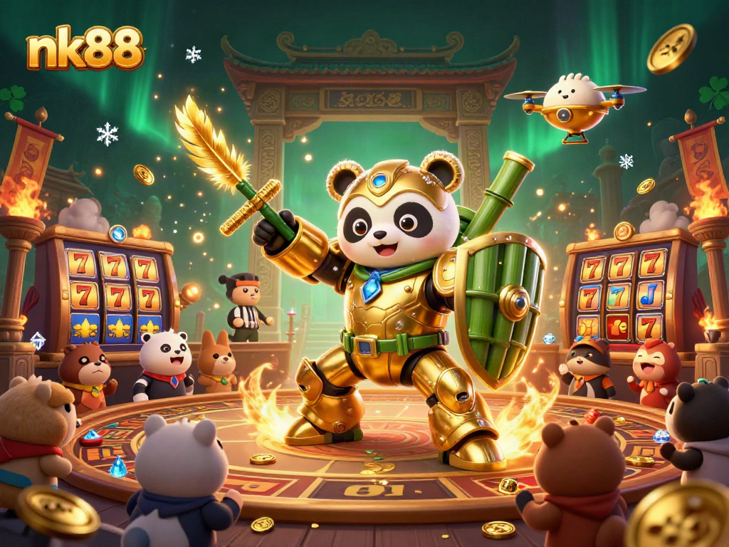 Experience the thrill of nk88 gaming with this vibrant 3D illustration featuring dynamic casino action.