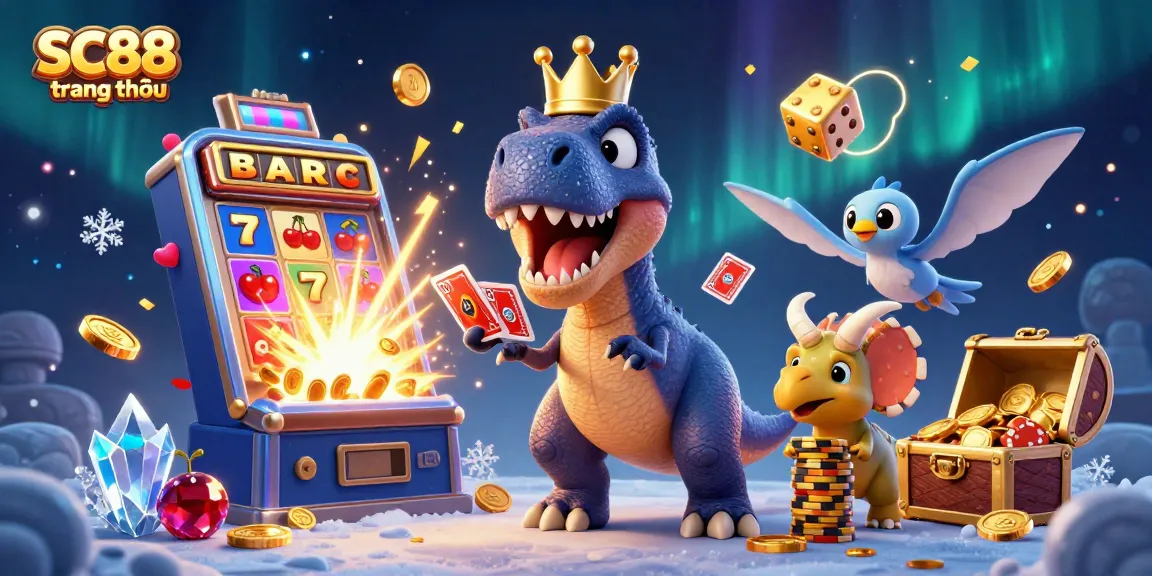 Engage in thrilling games at SC88 trang chủ with a vibrant 3D illustration showcasing exciting casino elements