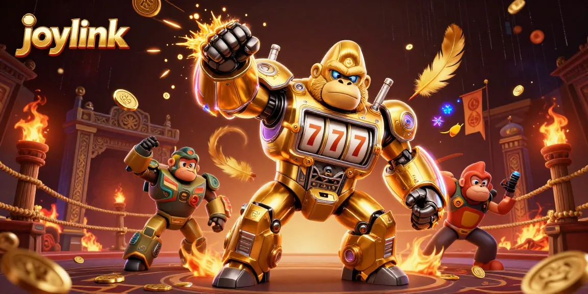 Experience the excitement of joylink with a dynamic casino-themed 3D illustration featuring a gorilla mech.