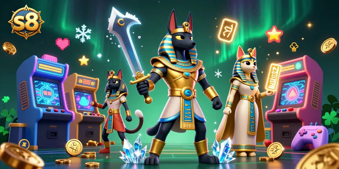 S8 gamers dive into thrilling action with a vibrant 3D scene showcasing dynamic elements and Egyptian themes.