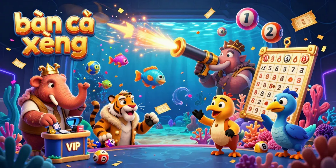 bắn cá xèng: dynamic underwater scene with vibrant fish cannon action and casino characters amidst colorful elements