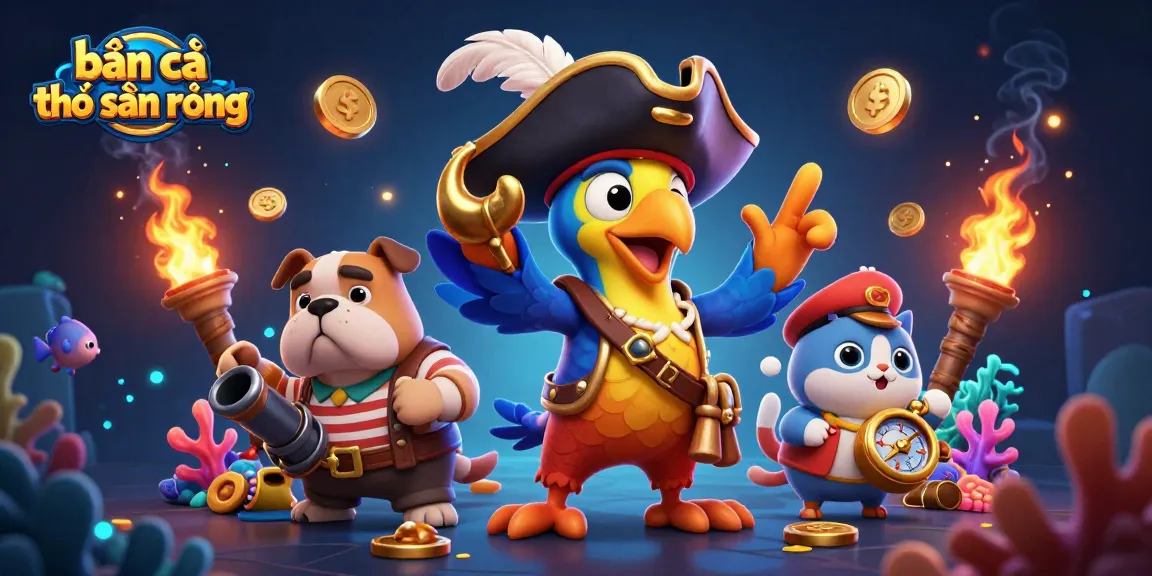 Engage in thrilling bắn cá thợ săn rồng action while navigating vibrant underwater adventures with animated gaming characters.