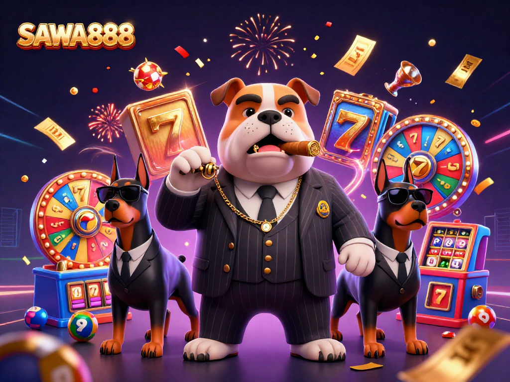 Experience high-stakes gaming with SAWA888 featuring thrilling slot reels and an engaging mafia theme.
