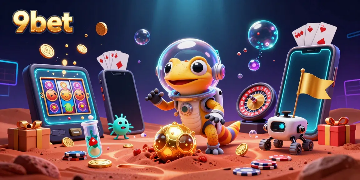 Experience thrilling gaming at 9bet with a vibrant 3D Martian casino scene featuring dynamic symbols.