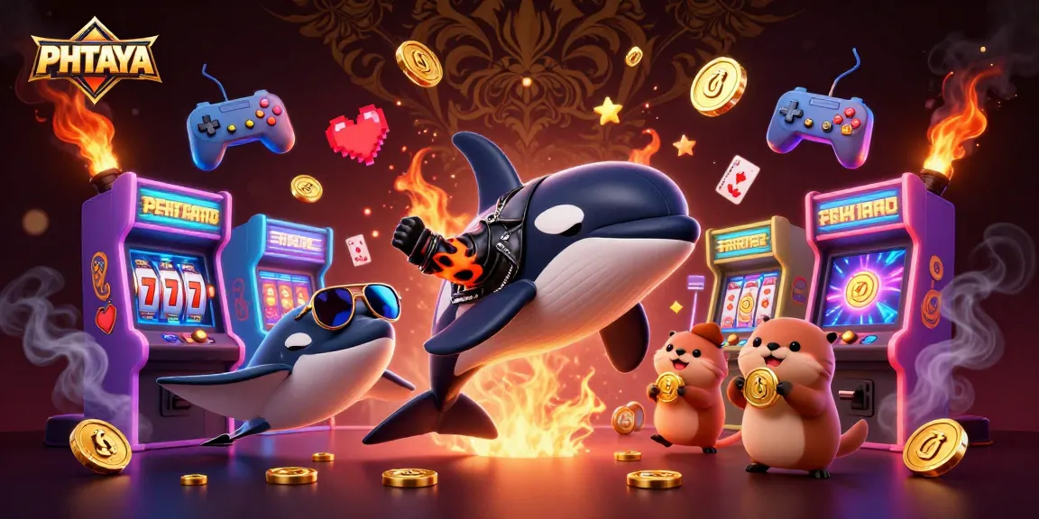 PHTAYA players enjoying a thrilling gaming experience with colorful characters, glowing games, and vibrant casino elements.