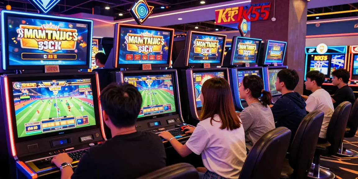 Engaging scene at KK55 online casino with players enjoying various games and vibrant atmosphere.