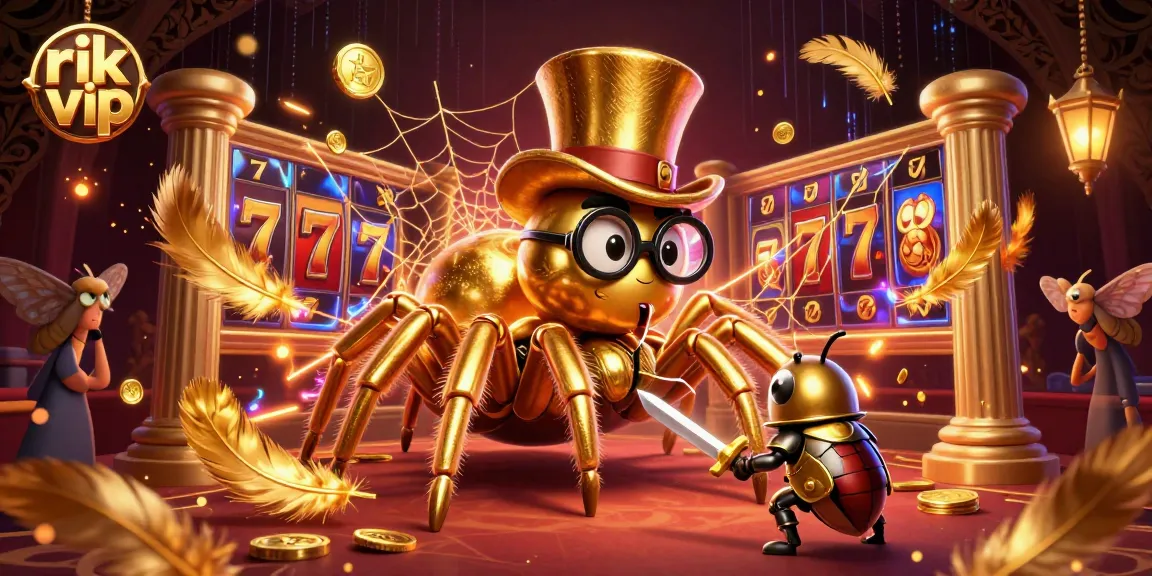 Experience the excitement of rik vip with a golden tarantula and heroic beetle in a vibrant casino scene.
