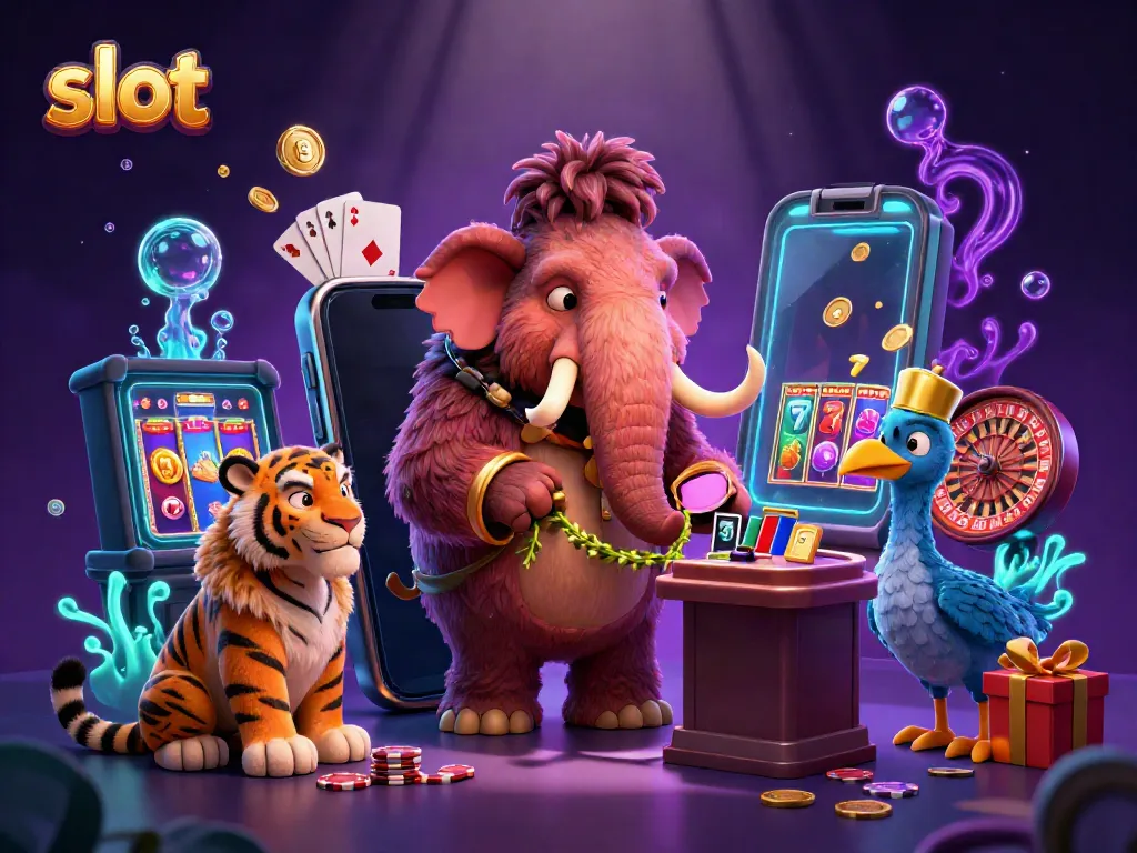 Engage in thrilling slot gameplay with vibrant characters and captivating casino elements.