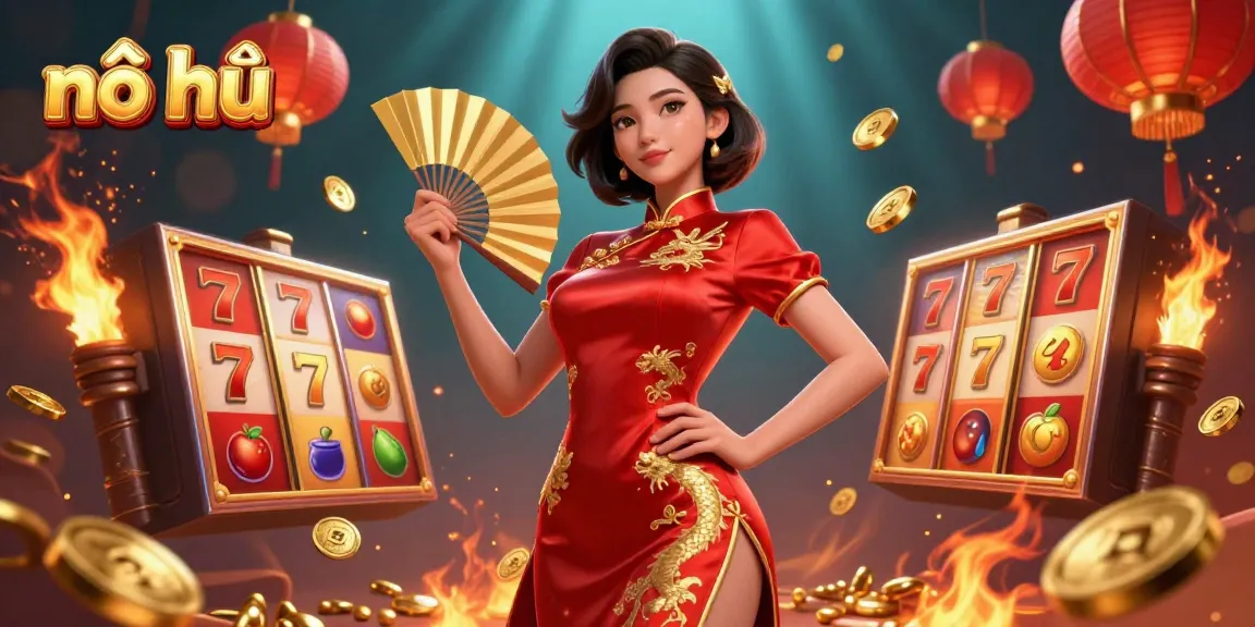 Win big with nổ hũ in this captivating 3D illustration featuring vibrant slot game elements and gold coins.