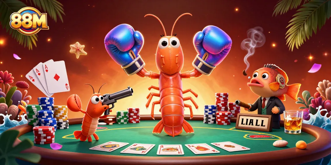 Experience thrilling poker action with 88M in a vibrant underwater themed illustration featuring colorful characters.