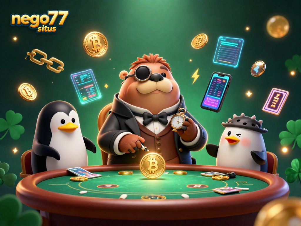 Engage in thrilling slots at nego77 situs with a jolly walrus and dynamic casino elements.