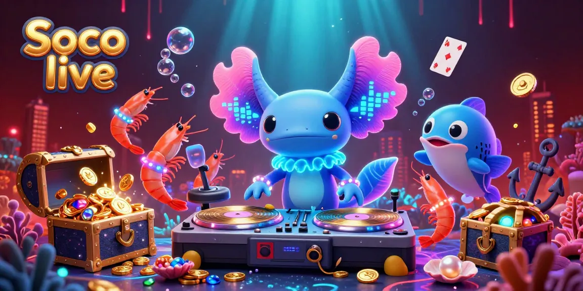Soco live offers an engaging underwater casino experience featuring vibrant characters, treasure, and gambling elements.