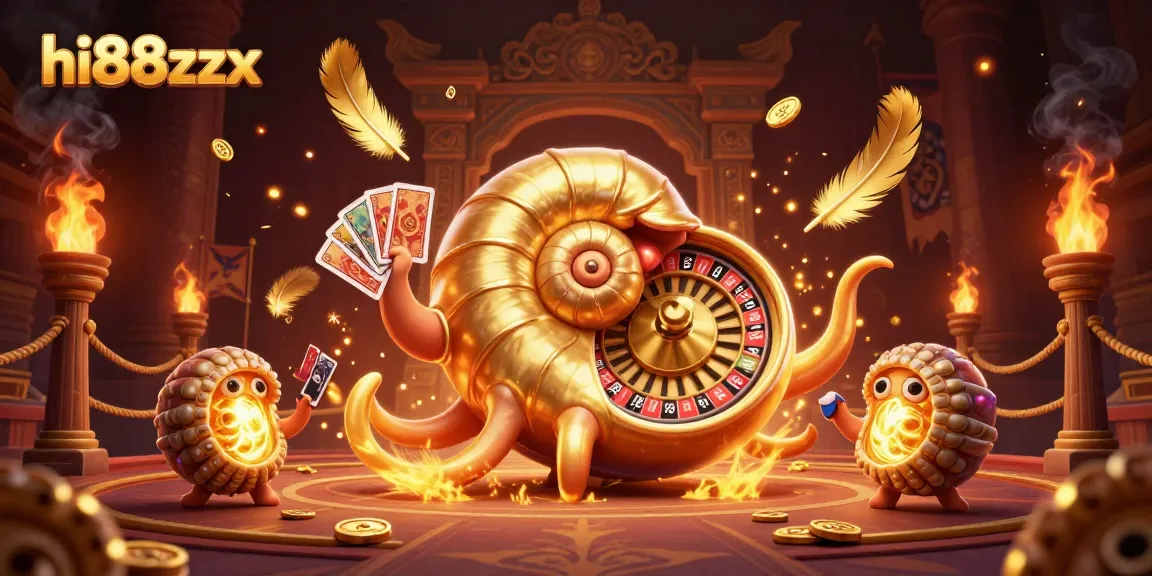 Experience hi88zzx with a dynamic casino scene featuring a giant nautilus as a roulette wheel.