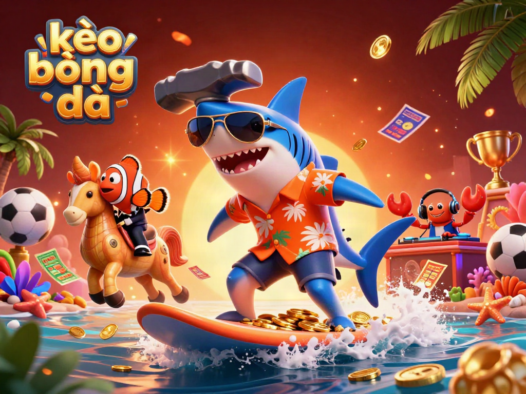 Experience the thrill of kèo bóng đá with our engaging beach scene featuring animated characters and betting elements.