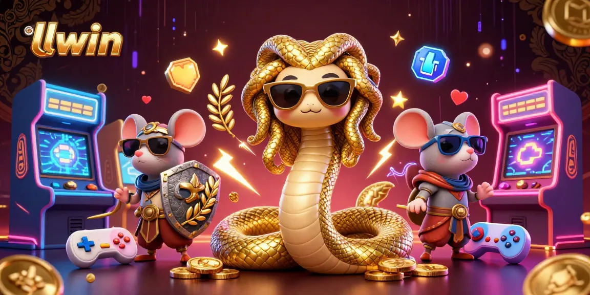 Experience thrilling gameplay at llwin with a vibrant casino-themed illustration featuring Medusa and arcade machines.