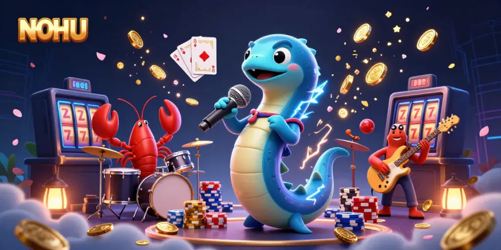 Join NOHU for thrilling jackpot chances with an electric eel DJ and vibrant casino ambiance.