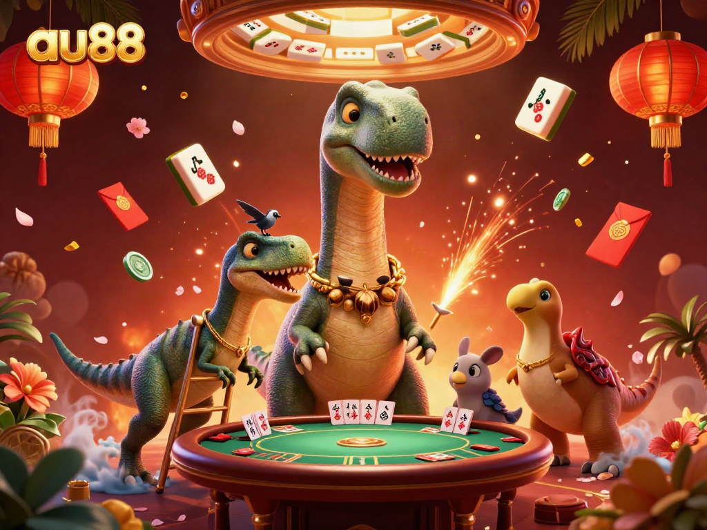Experience thrilling gaming action at au88 with dynamic characters in a vibrant casino scene.