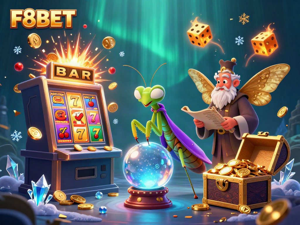 Engage with F8BET's thrilling casino adventure featuring a mystical fortune teller and jackpot elements.