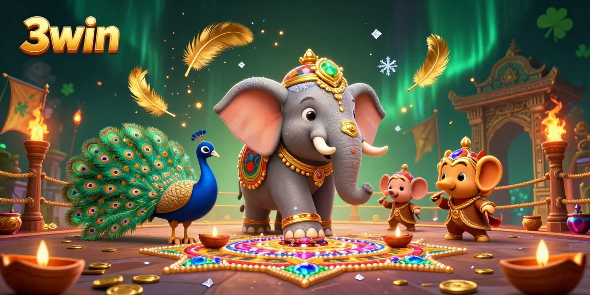 Experience thrilling wins with 3win through vibrant casino-themed art showcasing festive elements.