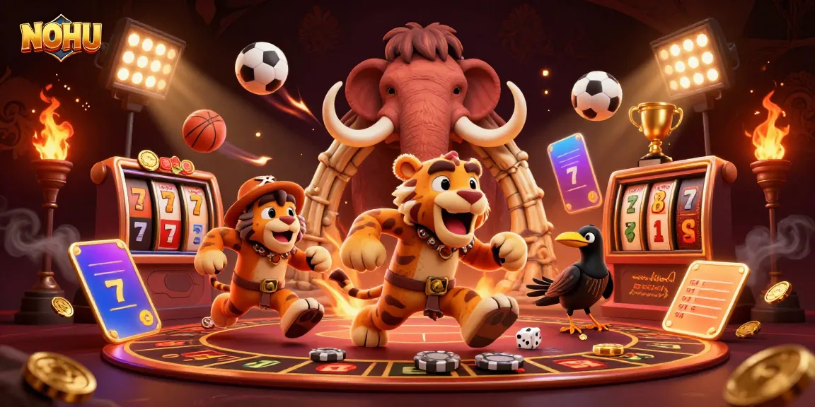 Experience thrilling casino action with NOHU's vibrant gambling scene featuring lively characters.