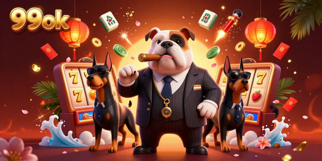 Experience exciting gameplay at 99ok with dynamic casino elements and a vibrant illustration.