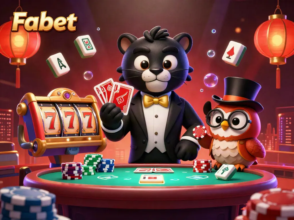 Experience Fabet's dynamic casino environment with a stylish black panther dealing cards and vibrant gaming elements.