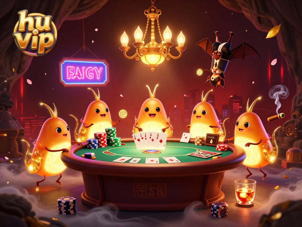 Experience the excitement of hu vip with glowing glowworms in a vibrant casino scene featuring poker elements.
