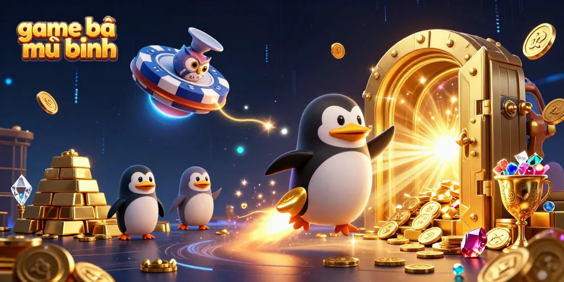 Experience thrilling game bài mậu binh as a golden penguin blasts through space, aiming for bigger wins.
