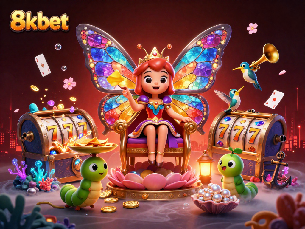 Experience exciting gameplay at 8kbet with a vibrant casino illustration showcasing dynamic gaming elements.