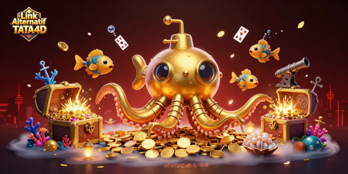 Engage with Link Alternatif TATA4D in a vibrant 3D casino scene filled with treasure and excitement.