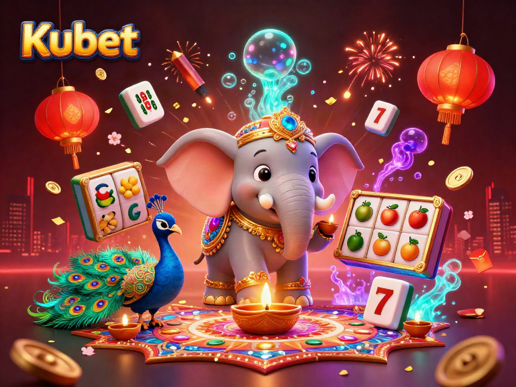 Engage in exciting gameplay at Kubet, featuring vibrant scenes and dynamic gaming symbols.
