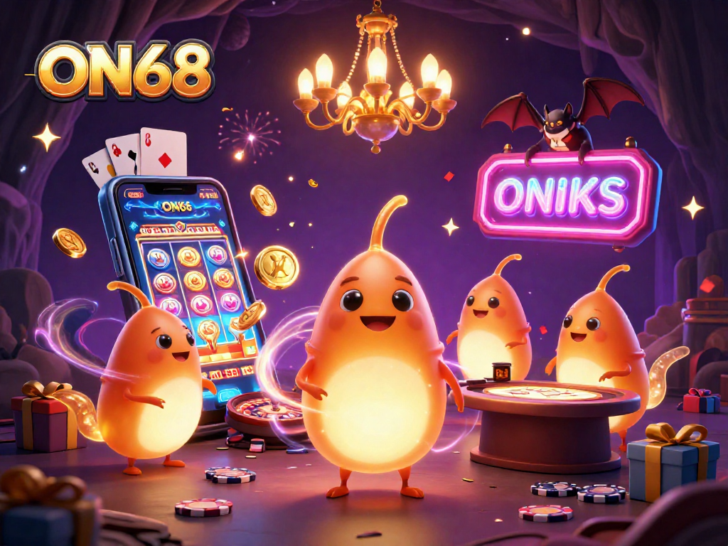 Experience the ON68 casino magic with glowing glowworms lighting up the scene amidst thrilling gaming elements.