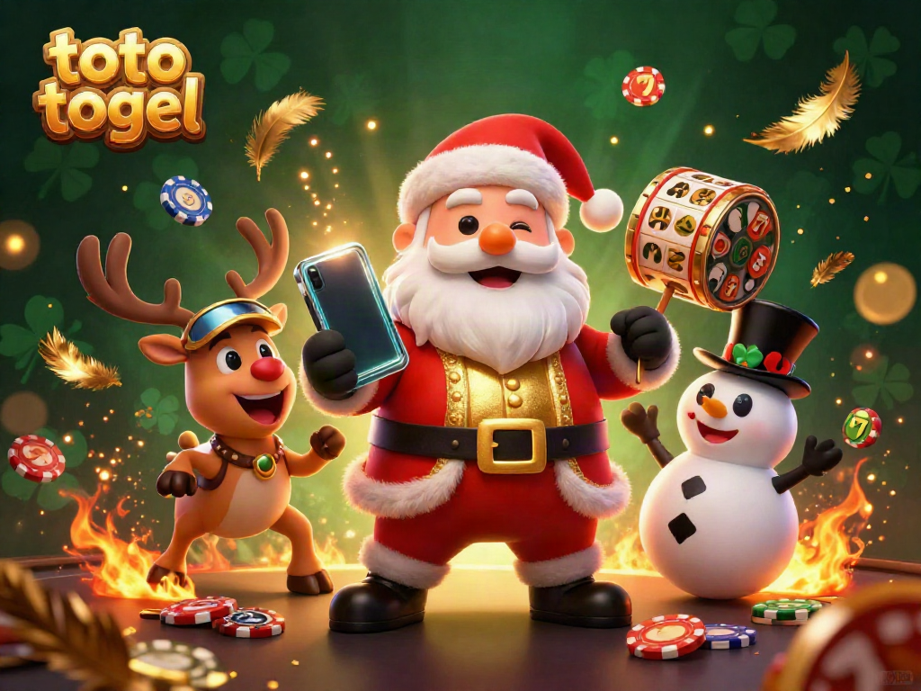 Experience thrilling toto togel with Santa and friends in a vibrant casino setting full of luck and excitement.