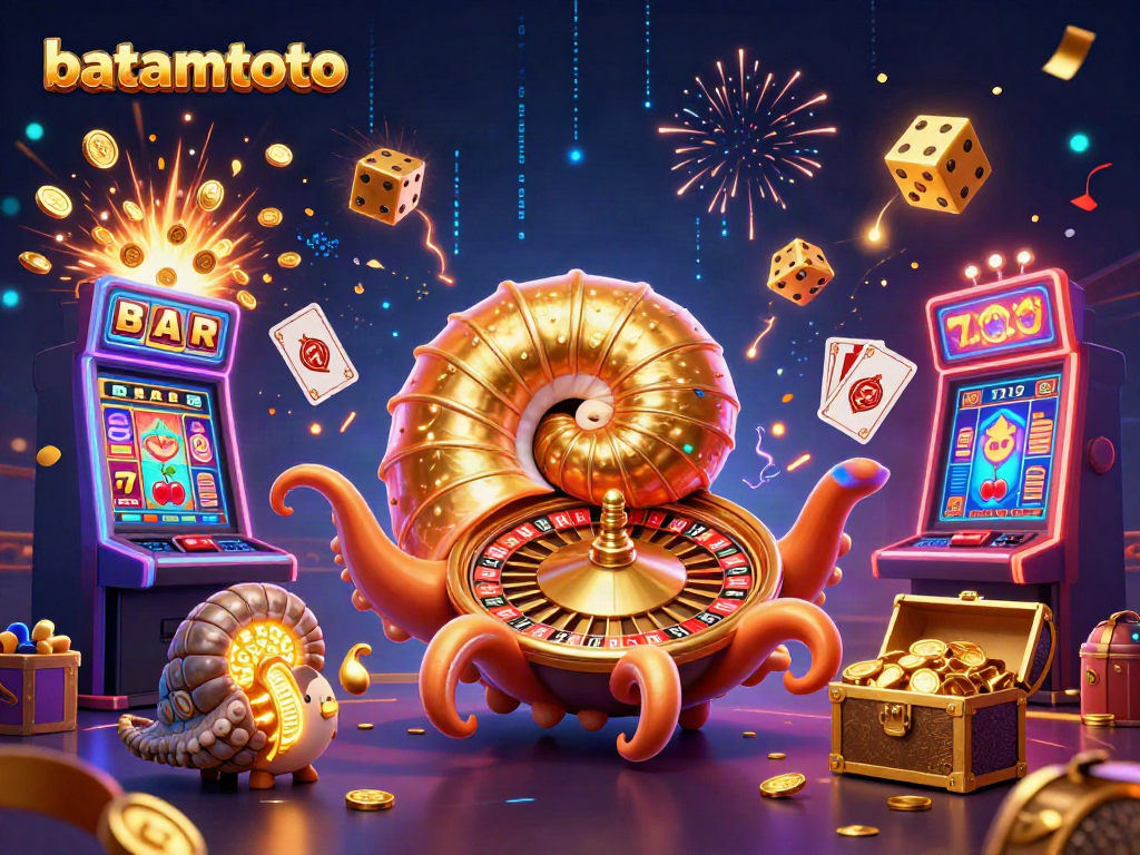 Experience batamtoto with a colorful scene of a giant nautilus, cards, and casino elements exploding with energy.