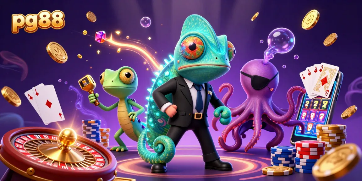Spin to win at pg88 with the dynamic secret agent chameleon and friends, reveling in casino action.