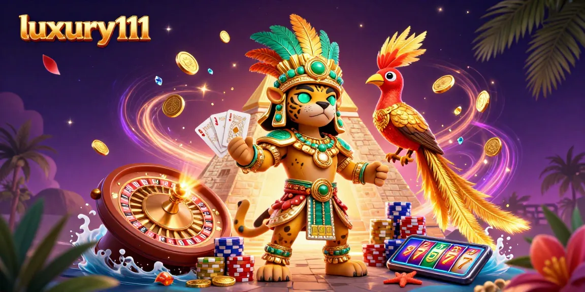 Engage with luxury111's thrilling gambling scene featuring a dynamic Mayan priest and exciting casino elements.