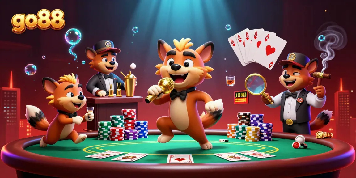 Engage in the vibrant atmosphere of go88's comedy casino with hyenas in a dynamic scene.