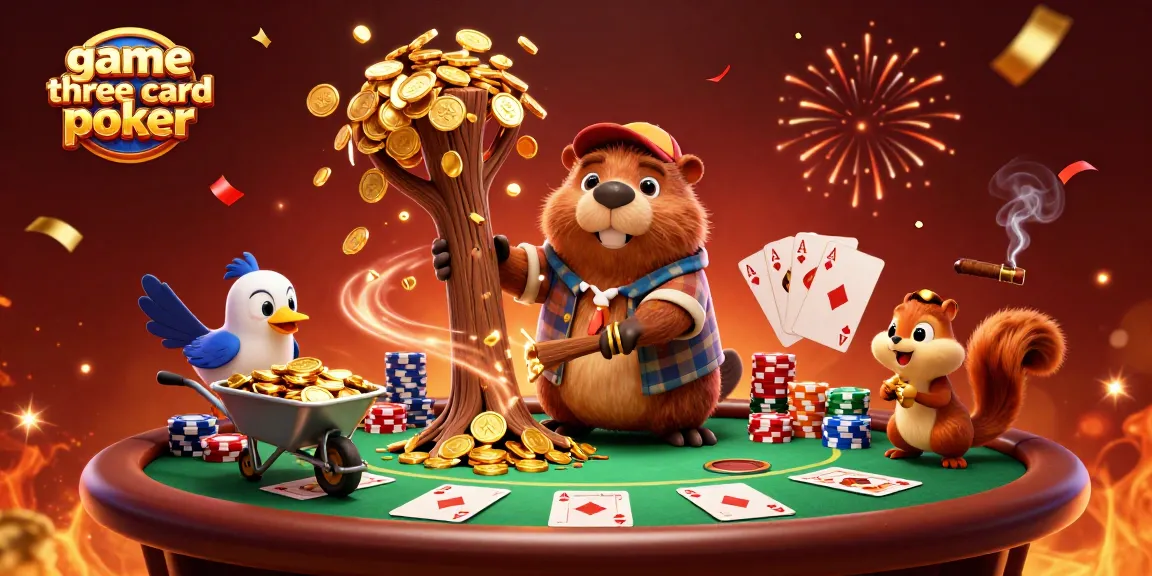 Experience the excitement of game three card poker with vibrant characters collecting coins in this dynamic scene.