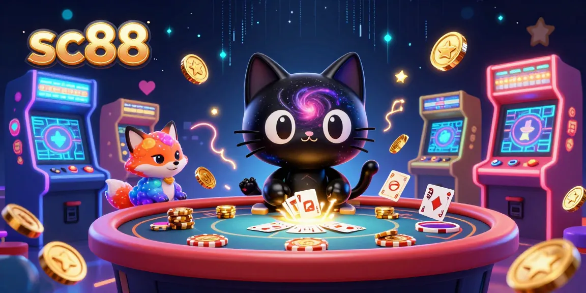 Engage with sc88 in a vibrant cosmic casino scene filled with 3D elements and animated games.