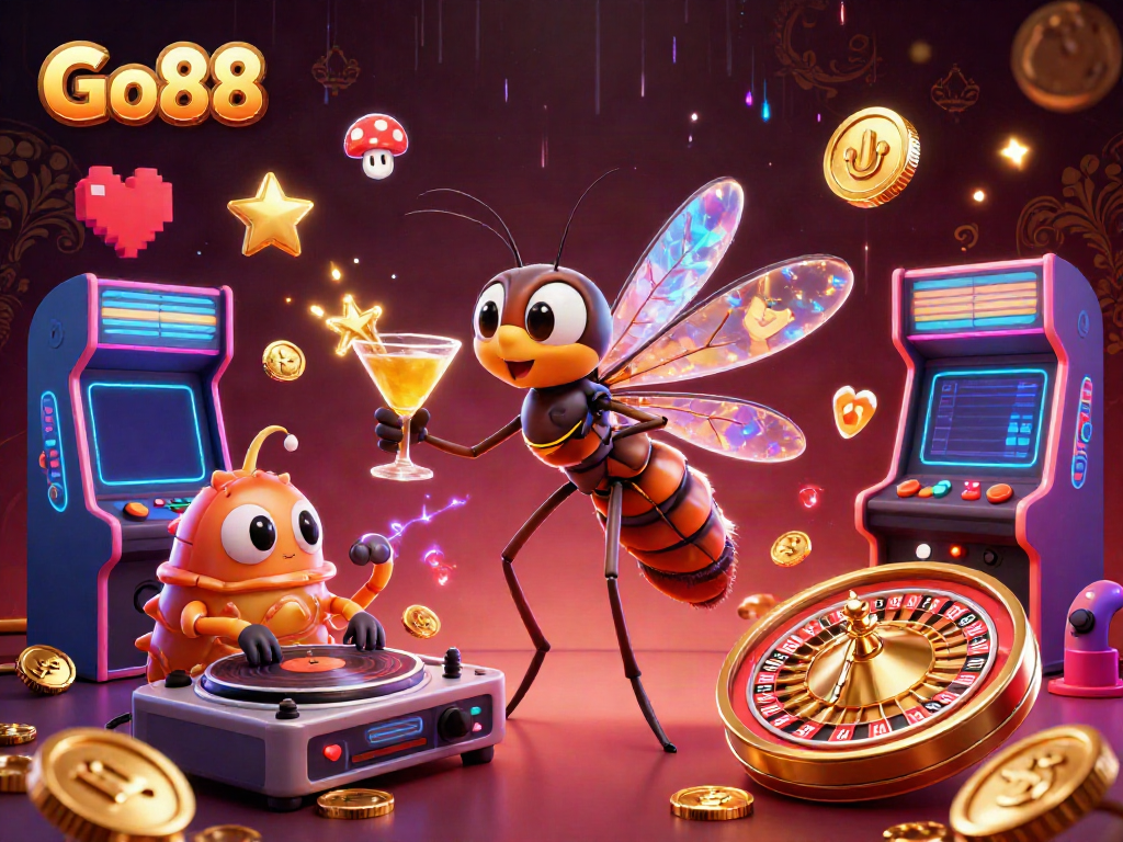 Experience the excitement of Go88 with a vibrant 3D scene of casino mascots and gaming elements