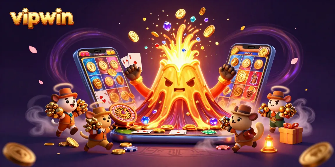 Experience excitement at vipwin with a triumphant lava volcano, coins, and thrilling casino elements