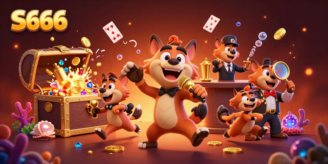 S666 showcases an exciting casino vibe with hyenas as characters sharing laughs at a comedy club while surrounded by treasure.