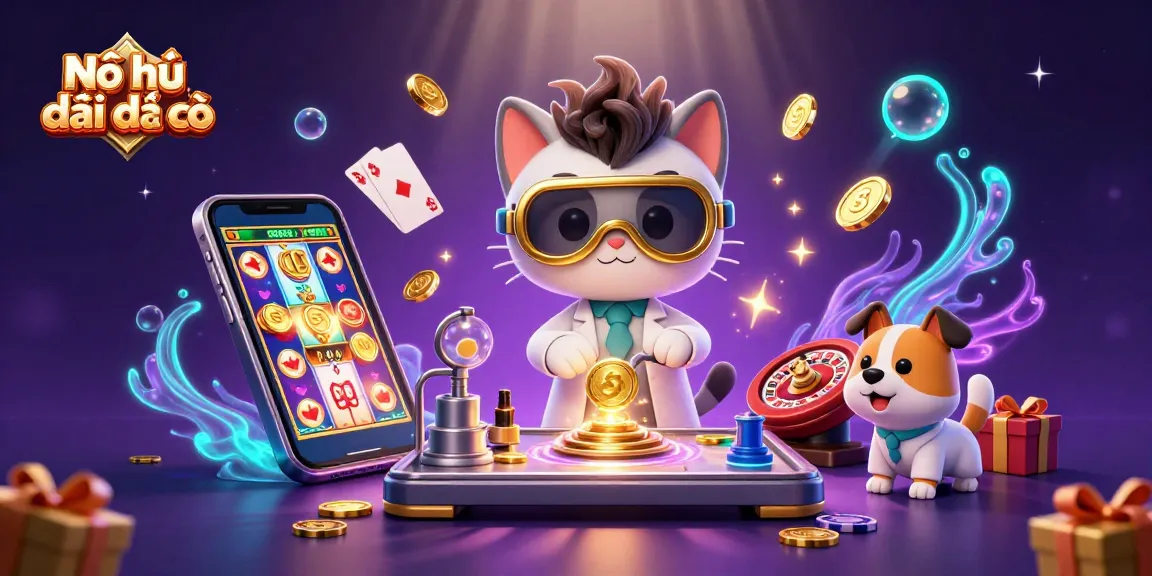 Nổ hũ đại dịch xác sống features a scientist cat creating gold rewards amidst dynamic casino elements.