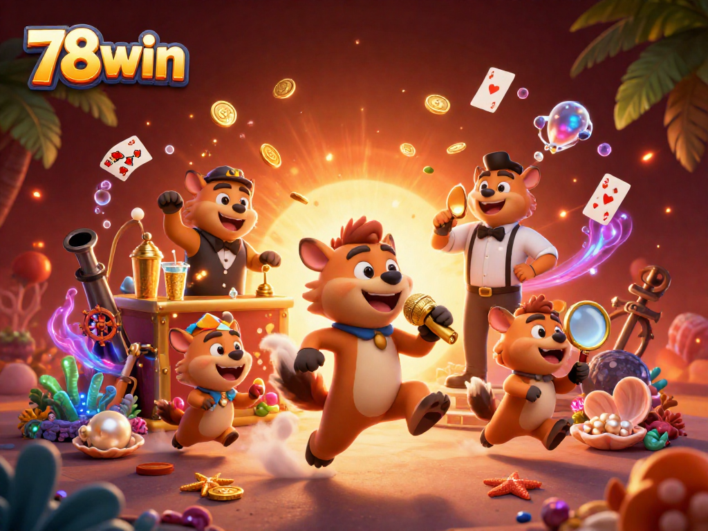 Join the fun at 78win with vibrant casino moments featuring hyenas in a comedy club.