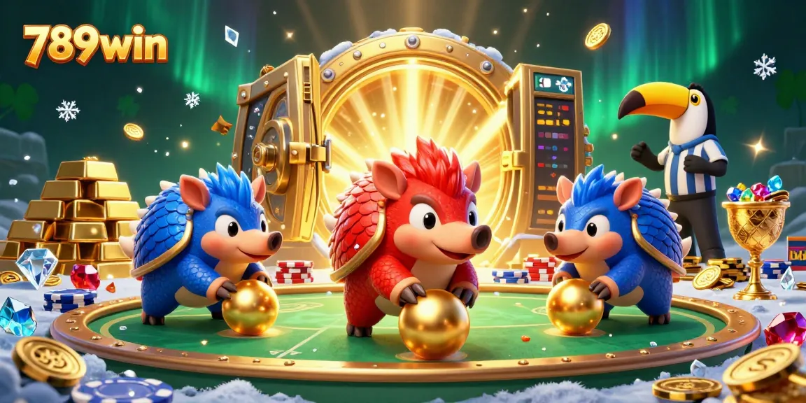 Experience the thrill of 789win with rival pangolins competing in a vibrant casino scene full of treasures.