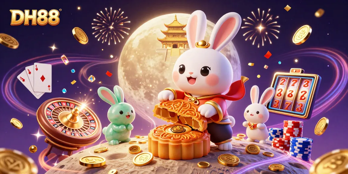 Experience the thrill of gambling with DH88 in this vibrant 3D casino scene filled with poker chips and roulette wheels.