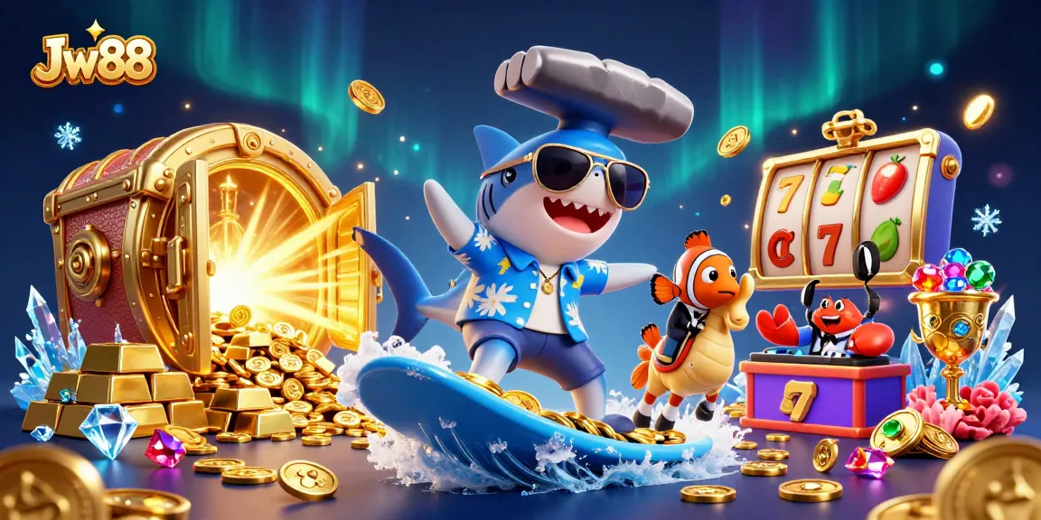 Experience thrilling play at Jw88 with a vibrant casino scene featuring unique underwater characters.