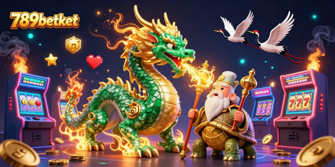 Experience thrilling gameplay with the vibrant scene featuring 789betket, a jade dragon, and lucky symbols.